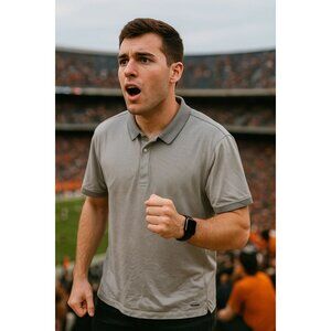 Calvin Klein Mens Gray Polo Shirt L Slim Fit 100% Cotton Ribbed Collar Premium Q